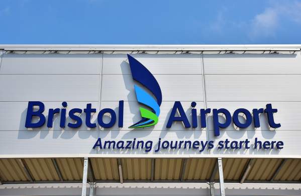 A white welcome sign at Bristol Airport  - Credit Bristol Airport