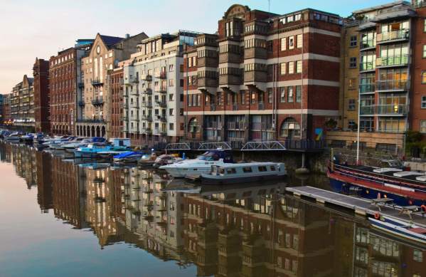 A view of Welsh Back overlooking the River Avon in the Redcliffe area of Bristol