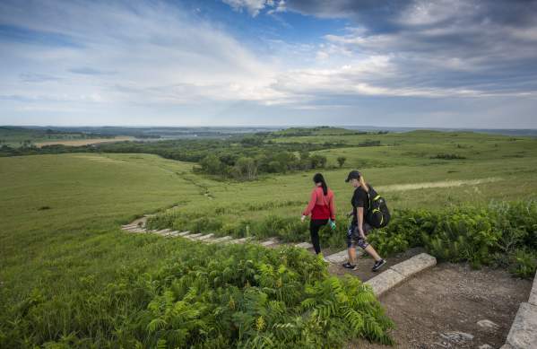 two girls hiking the Konza Trail