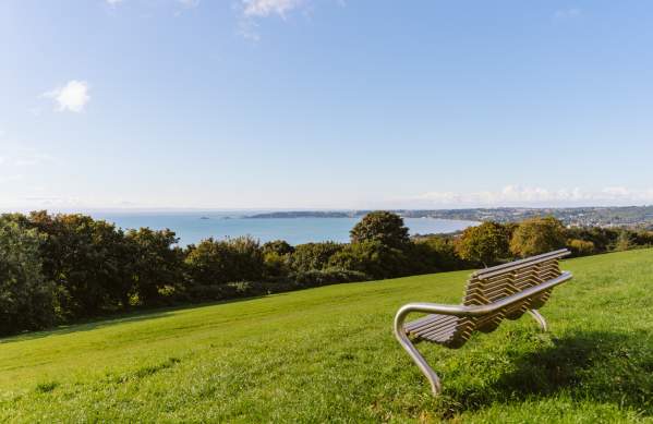 bench overlooking swansea bay from hillside