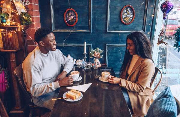 A couple having a coffee and lunch in Sullivans Pontarddulais