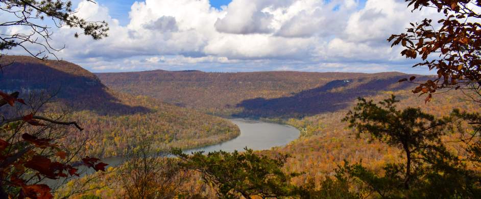 Chattanooga Tennessee — fall color over Raccoon Mountain and the TVA reservoir