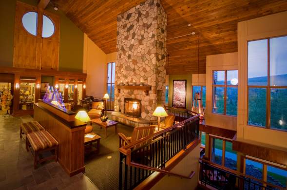 Hotel interior with fireplace