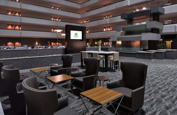 Hotel lobby of the Holiday Inn Plaza in Beaumont