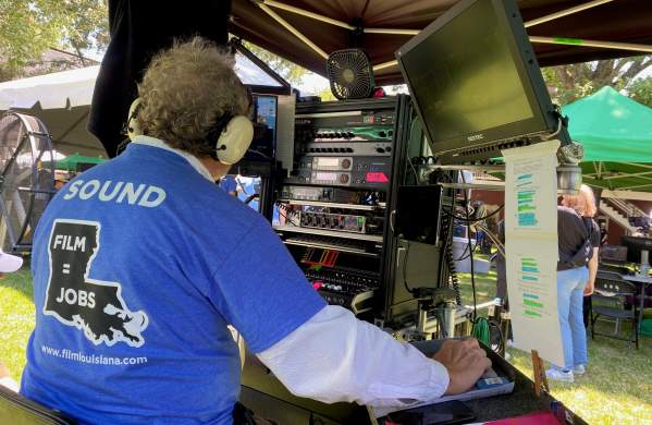 Running sound at a mock production, LA Film and Entertainment Association Film Day at the Capitol