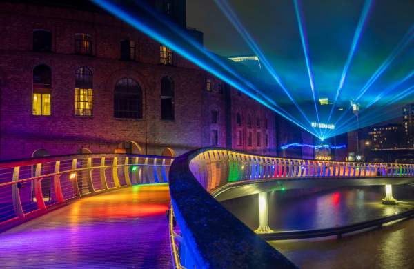 A view of Castle Bridge on Finzels Reach during the Bristol Light Festival