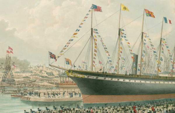 A painting of the launch of Brunel's SS Great Britain on the Bristol Harbourside in July 1843 - credit Brunel's SS Great Britain
