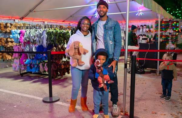 Family with stuffed animal