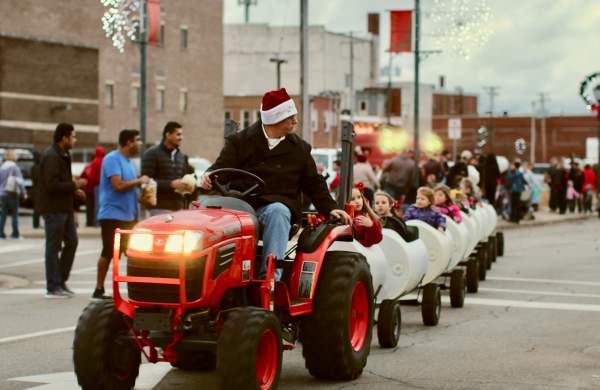 Tractor-pulled Christmas Train at Hometown Christmas