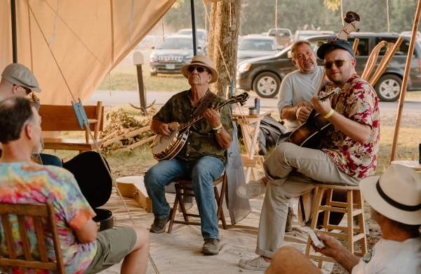 Musicians playing Bluegrass music at local music festival at Lake Sara