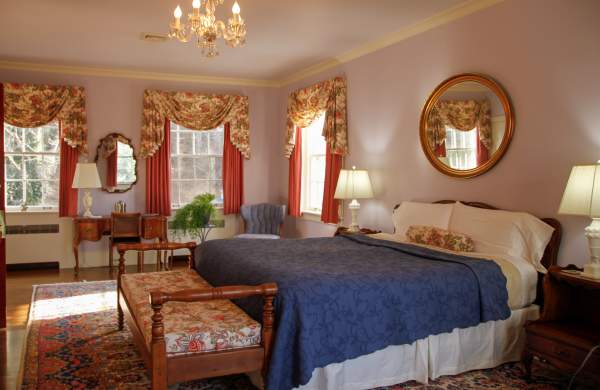 one of the bedrooms in the Inn at Solvang