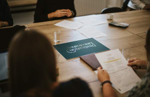 a table top image with a sign that reads 'Destination Lincolnshire'