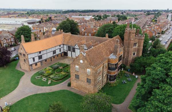 Gainsborough Old Hall from above with surrounding gardens
