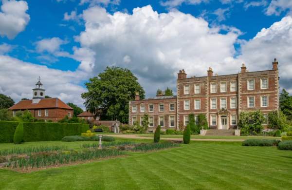 A view of Gunby Hall and the garden exterior