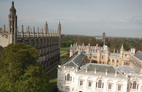 An aerial view of King's College Chapel and the Senate House