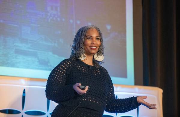 Dr. Stacia Thompson gives her keynote speech at Simpleview Summit.