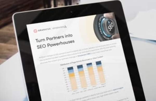 The "Turn partners into SEO powerhouses" cover page open on an iPad.
