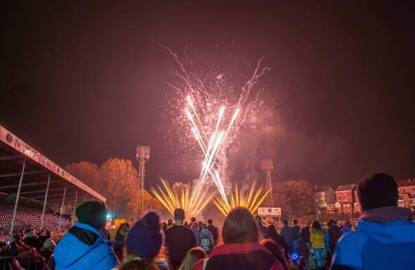 Crowds watching fireworks at st helens ground in Swansea