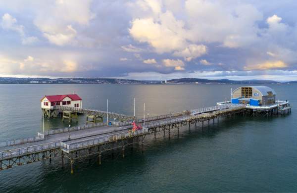 An overhead shot of Mumbles Pier