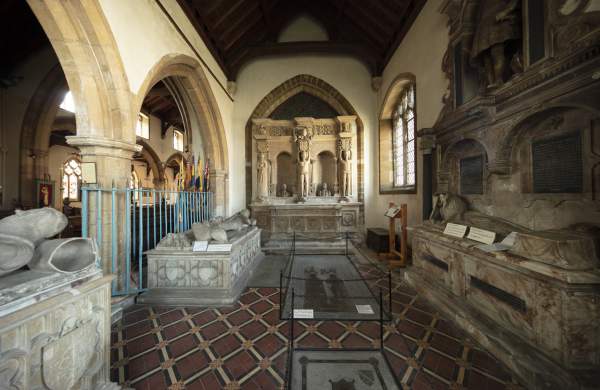 Interior of church with statues and archways