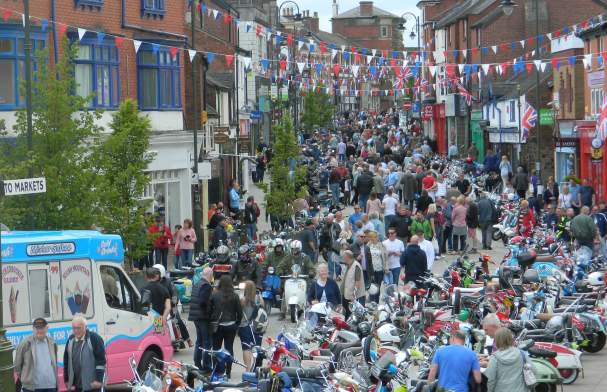 Busy high street in a town centre