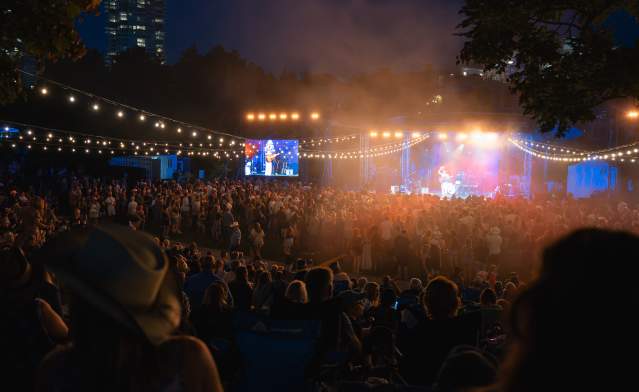 Evening Crowd Enjoying CCMA House Live Music at Waterfront Park Kelowna
