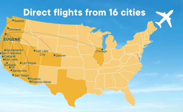 Eugene Airport Direct Flight map