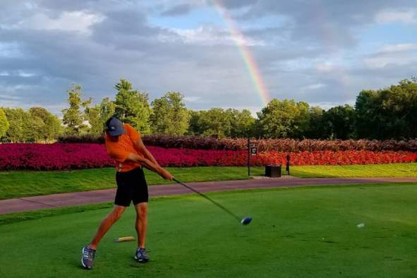 golfing, rainbow, green