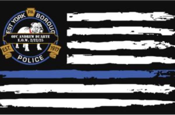 blue line flag honoring Officer Duarte