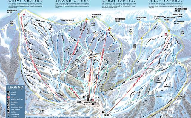 Illustrated map of Brighton resort with all the lifts and runs marked
