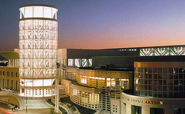 Salt Palace Convention Center at night