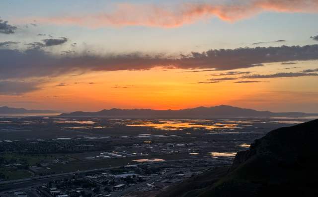 Photograph of the top of Ensign Peak, looking at Antelope Island