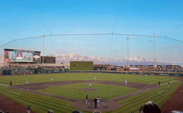 A Salt Lake Bee's game being played at The Ballpark at America First Square