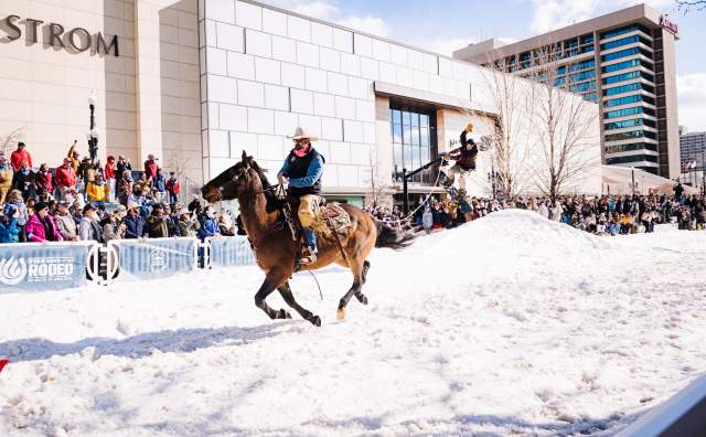 2024 Winter Roundup Skijoring Snowboarder