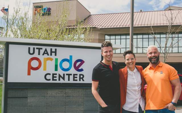 (L–R) Ted Nicholls, Rosa Bandeirinha, and Jonathan Foulk of the Utah Pride Center