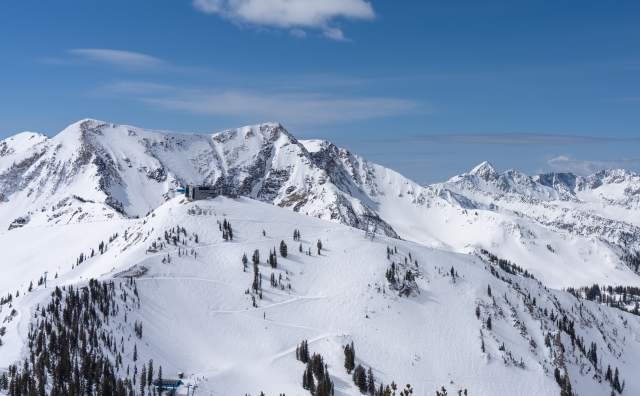 A bird’s eye view of Snowbird’s intermediate trail, Upper Chip Run.