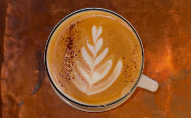 Image of a latte at Old Cuss Cafe in Salt Lake.