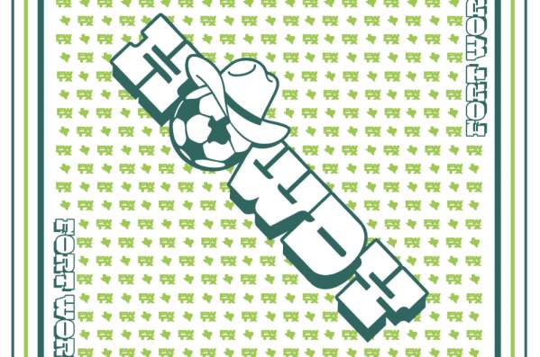 Graphic that reads "howdy" with a soccer ball with a cowboy hat on as the O