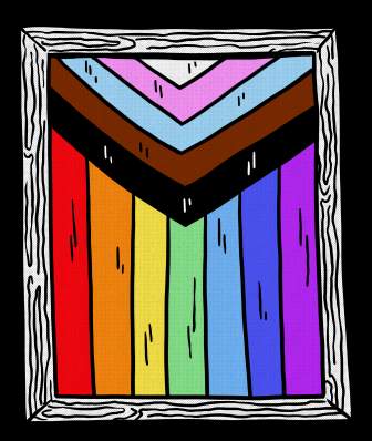 An illustration of the nonbinary pride, LGBTQ+ progress pride and trans pride flags.