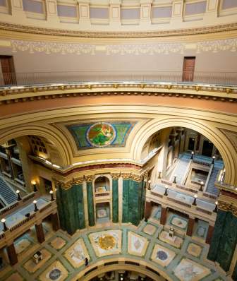 A top-down view of the Wisconsin State Capitol rotunda