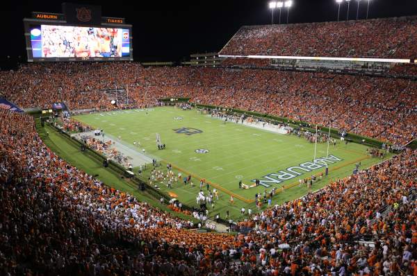 drone shot of Jordan-Hare Stadium