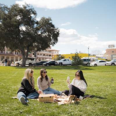Group of friends having picnic in Sunken Gardens Atascadero, CA