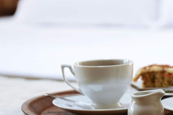 cup and food on tray
