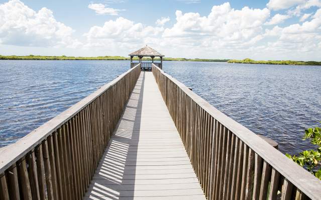 Gazebo on the water at Peace River Botanical & Sculpture Gardens in Punta Gorda, Florida