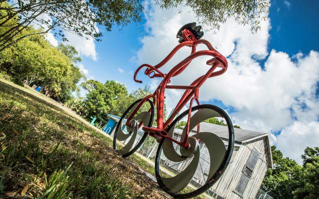 Cape Haze Pioneer Trail Public Art - Red cycler sculpture