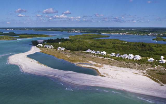 Aerial view of Stump Pass and Palm Island Resort