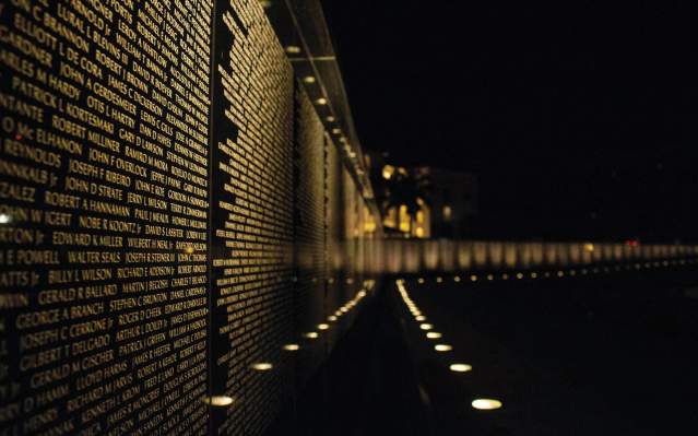 Vietnam Memorial Wall of Southwest Florida lit up at night
