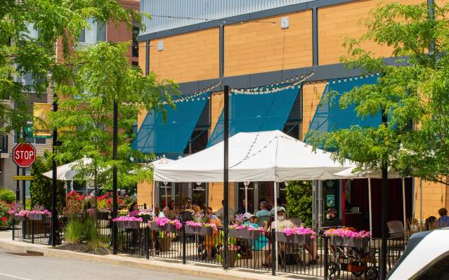 Outdoor dining during the Green Phase of COVID 19 July 2020 at the KOP Town Center