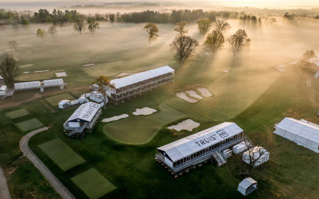 Aerial view of the hospitality suites at Philly Cricket Club for the 2025 Truist Championship