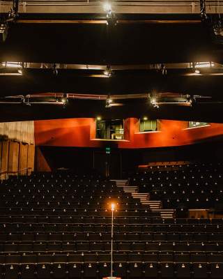 Interior of The Lyric Theatre in Belfast - view is from the stage looking out into where the audience would be